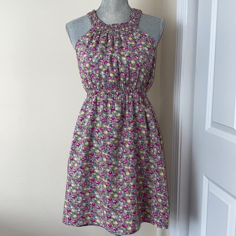 Coquette Halter High Neck Dainty Chiffon Floral Mini Dress Small